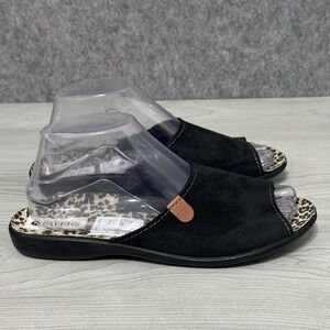 Pavers Women's Black Slip-On Sandals Open Toe Leopard Print Sz EU 38 (US 7.5–8)